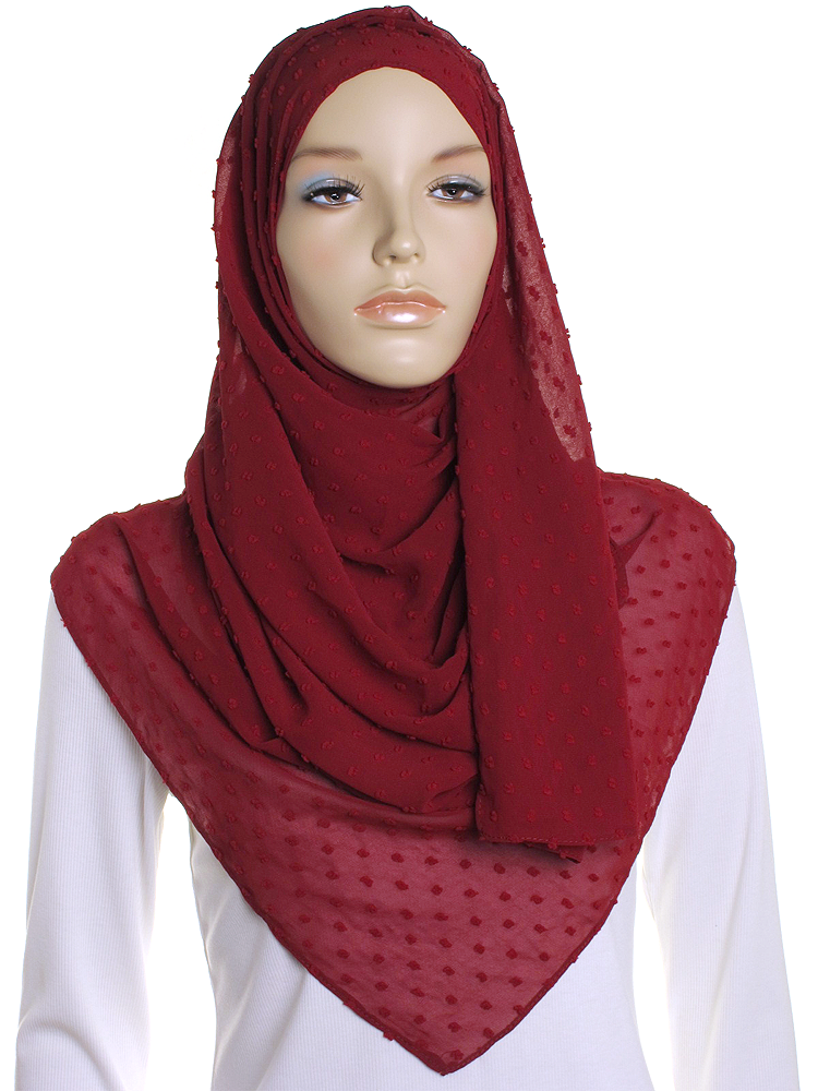 Crimson Dotted Chiffon Hijab
