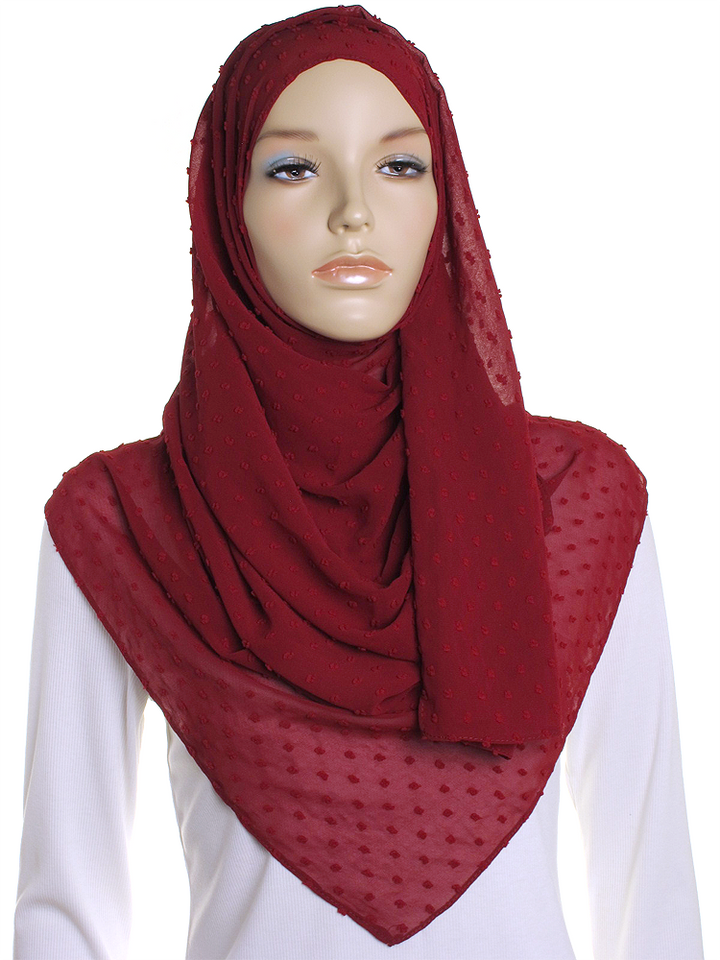 Crimson Dotted Chiffon Hijab