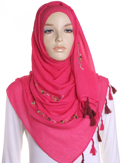 Hot Pink Cotton Tassel Hijab - Hijab Store Online