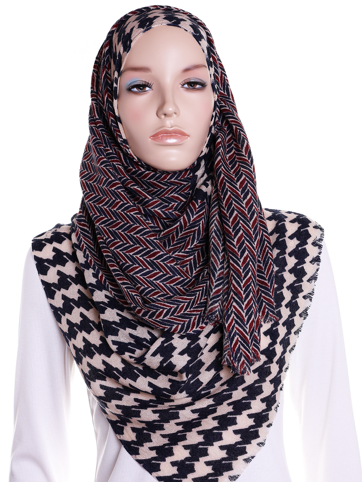 Navy & Red Herringbone Hijab