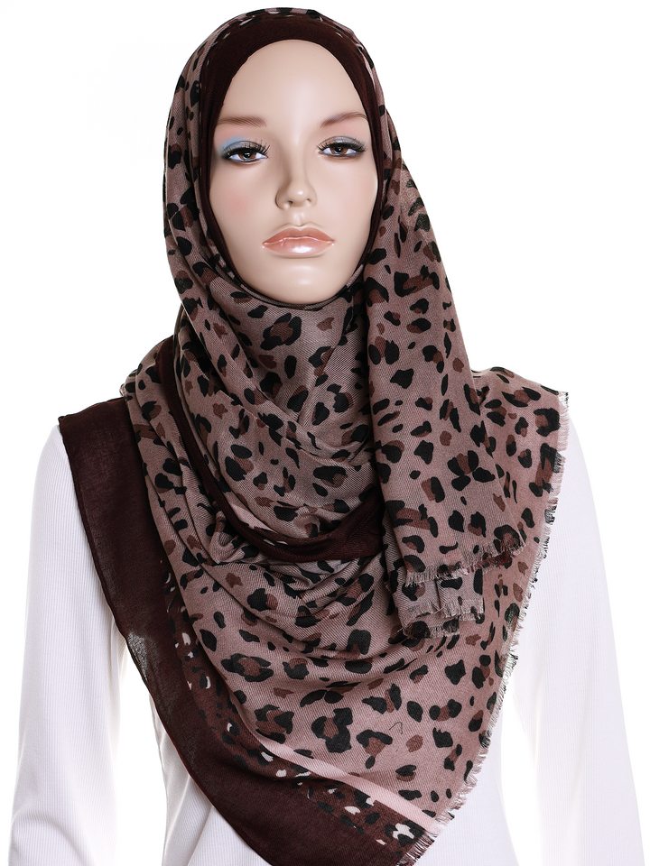 Mocha Leopard Border Print Hijab