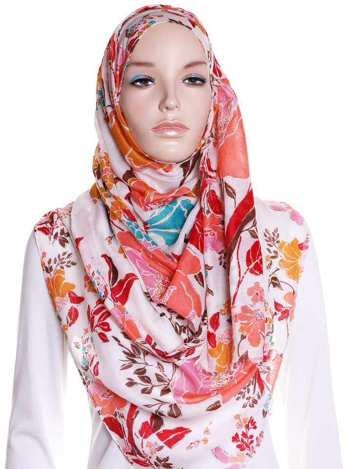 Ivory Magnolia Bloom Print Hijab
