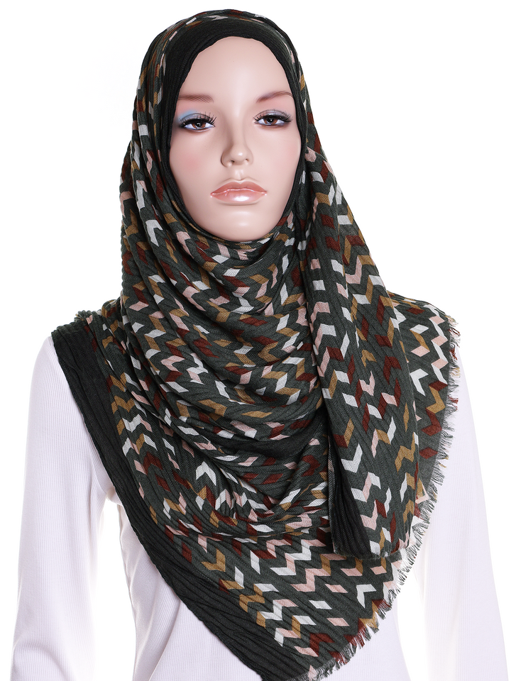 Khaki Pleated Waves Hijab