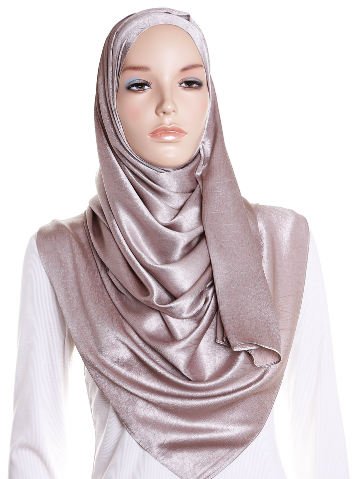Beige Plain Crushed Satin Hijab