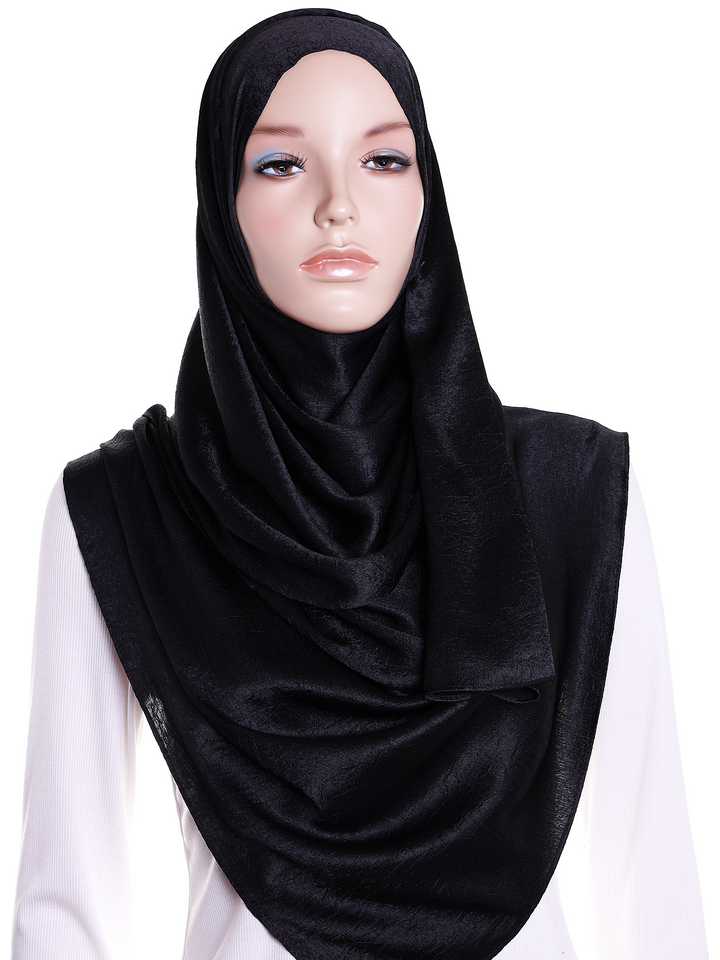 Black Plain Crushed Satin Hijab
