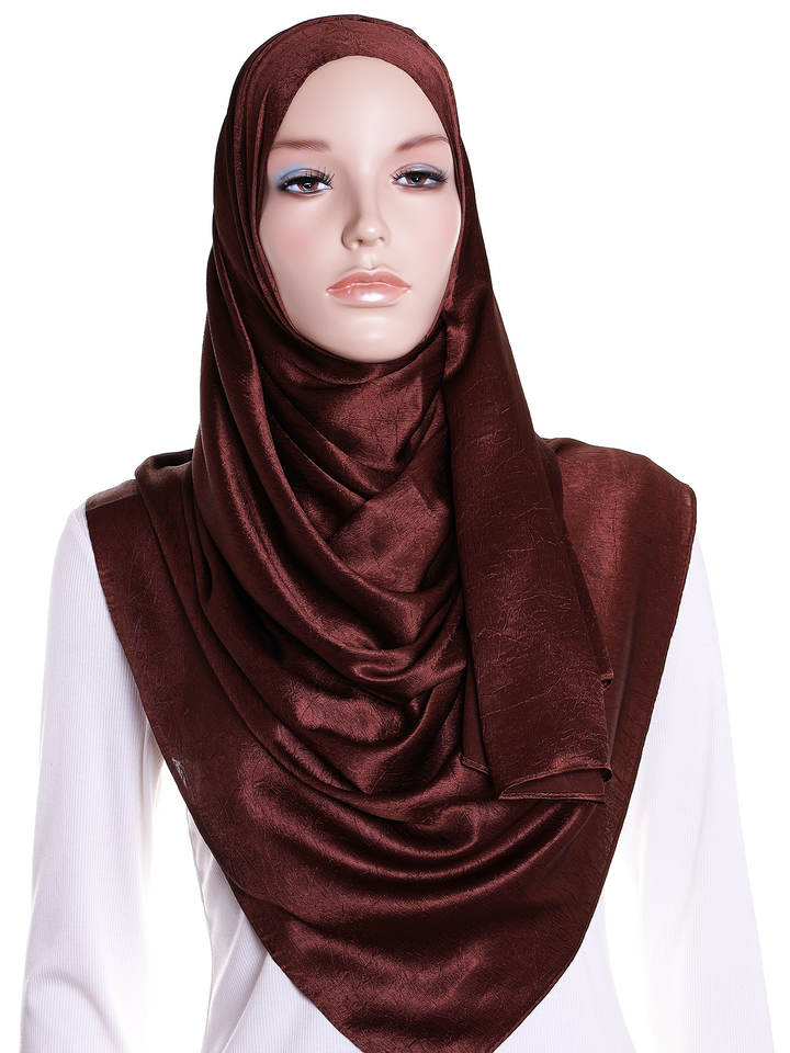 Brown Plain Crushed Satin Hijab