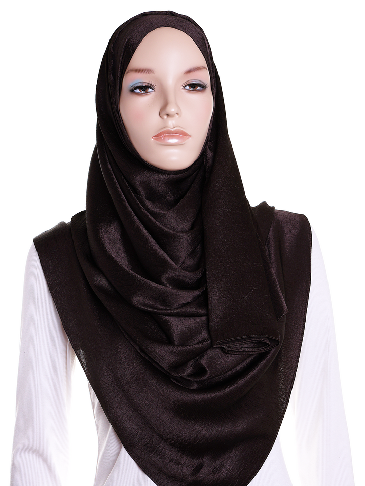 Dark Brown Plain Crushed Satin Hijab