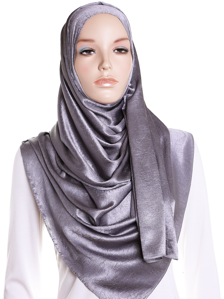 Grey Plain Crushed Satin Hijab