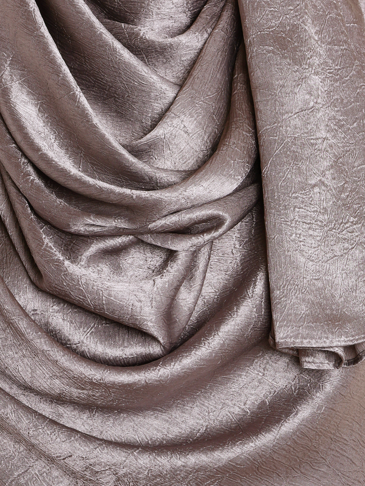 Taupe Grey Plain Crushed Satin Hijab