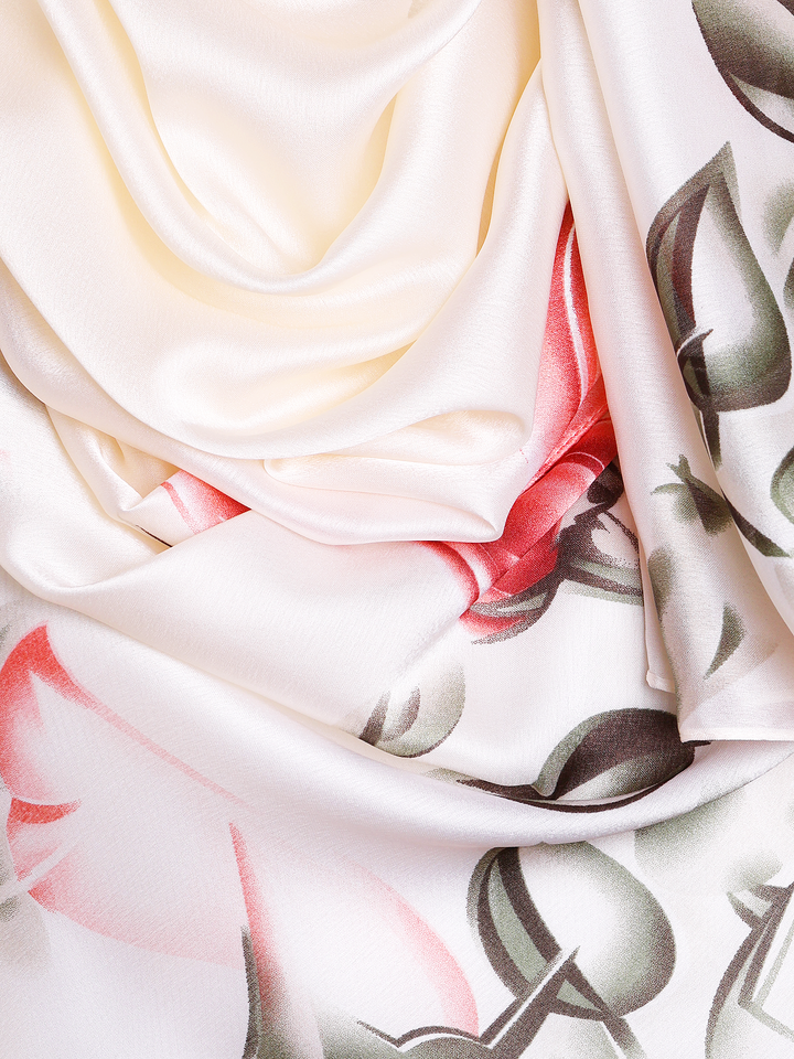 Cream Floral Silk Print Hijab