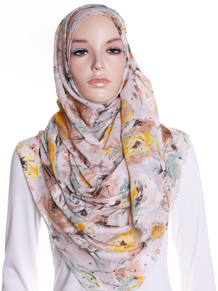 Beige Rose Floral Speckled Hijab