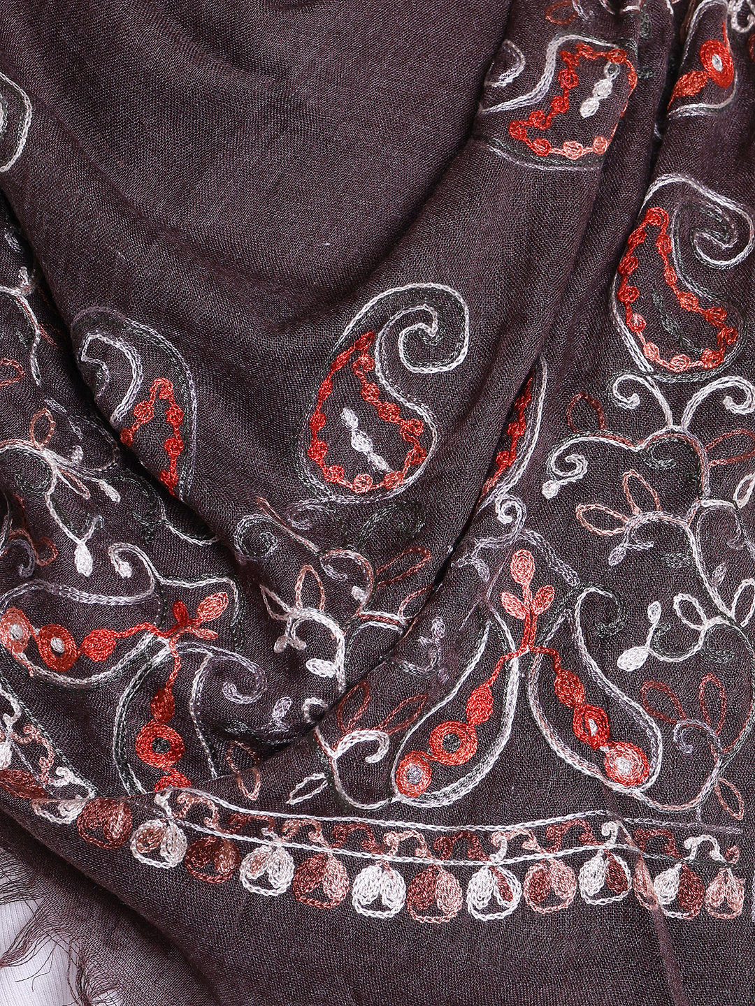 Brown Paisley Embroidered Square Hijab