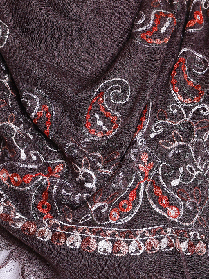 Brown Paisley Embroidered Square Hijab
