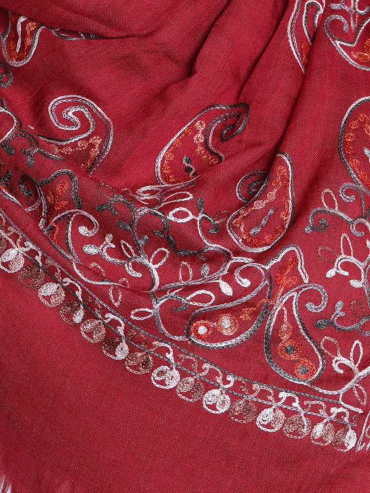 Maroon Paisley Embroidered Square Hijab