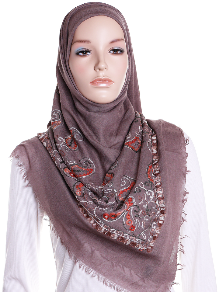Mocha Paisley Embroidered Square Hijab
