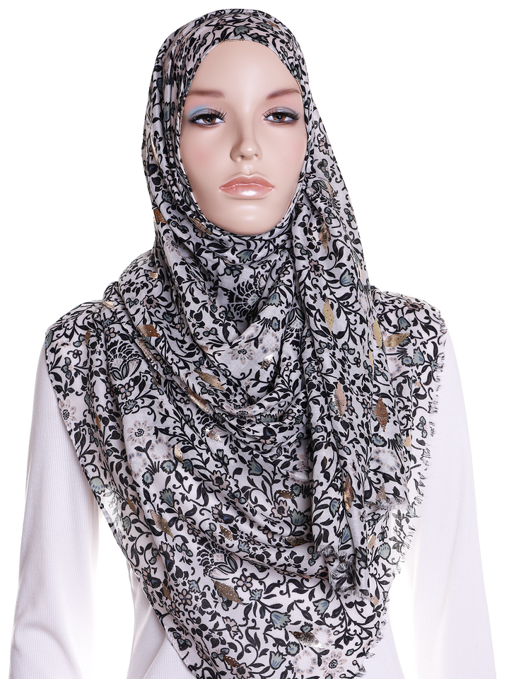 Black Vine Floral Print Hijab