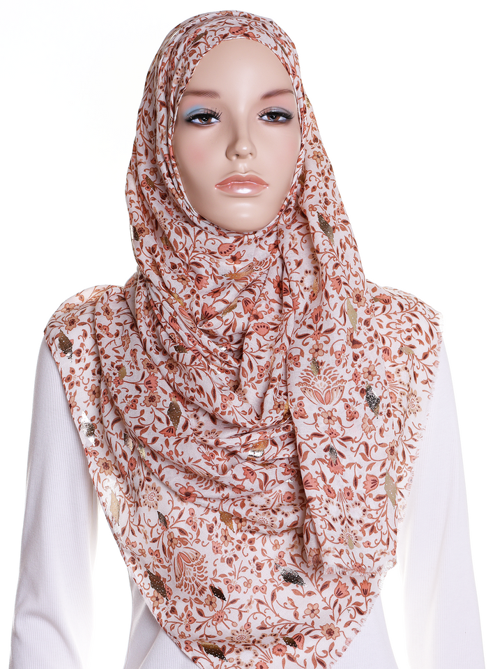 Brown Vine Floral Print Hijab