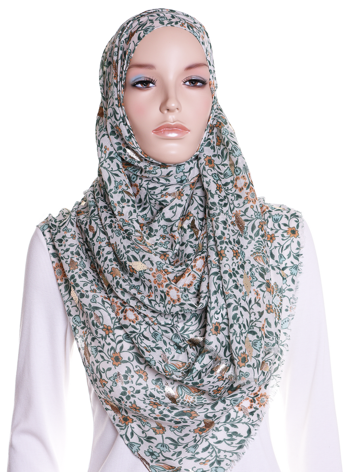 Green Vine Floral Print Hijab