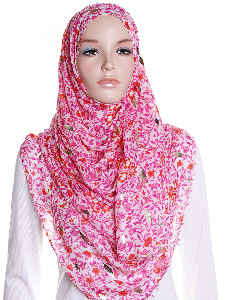 Pink Vine Floral Print Hijab