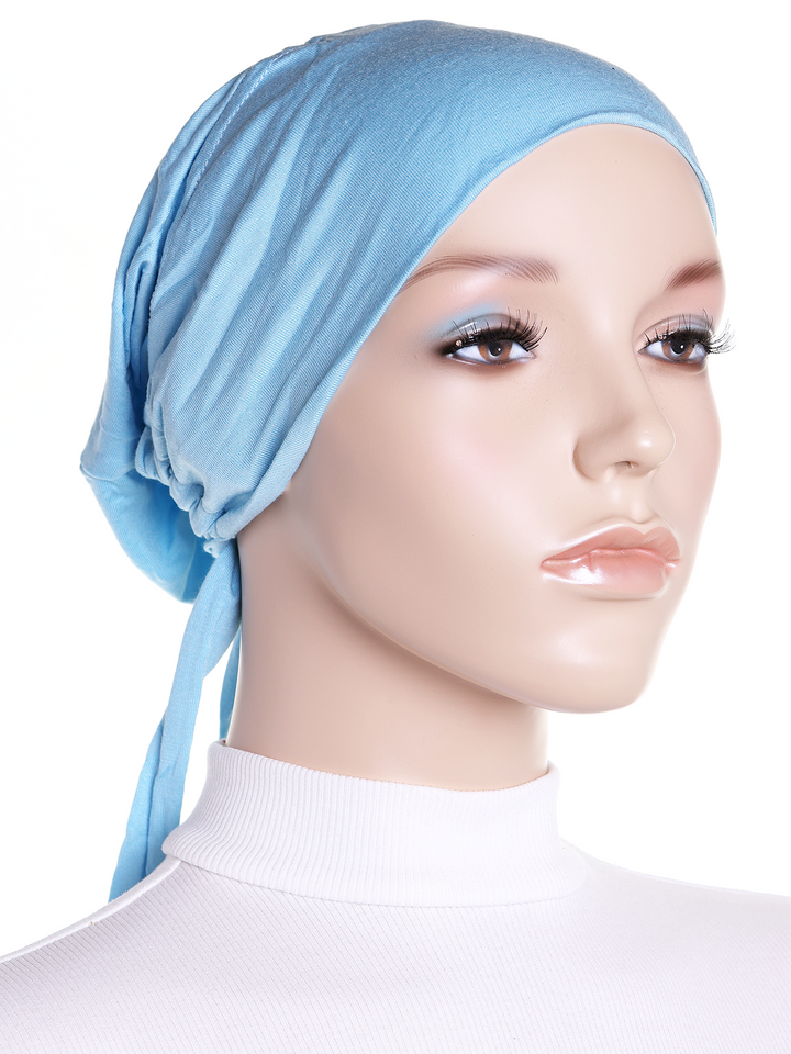 Blue Plain Jersey Tie Back Bonnet