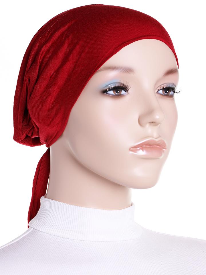 Maroon Plain Jersey Tie Back Bonnet