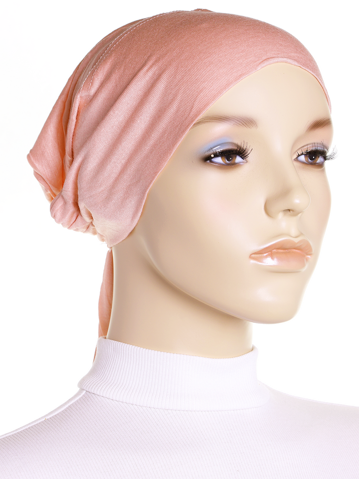 Peach Plain Jersey Tie Back Bonnet