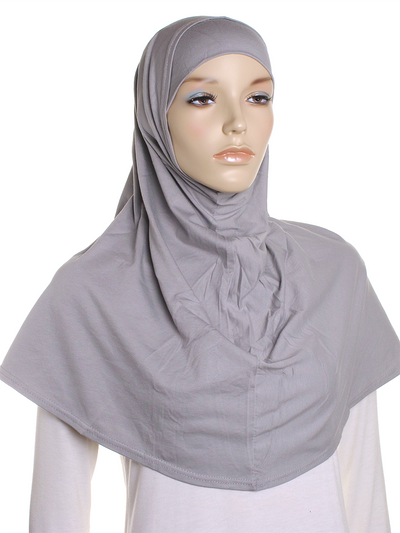 Silver Grey Plain Cotton 2 Pce Al Amira Hijab - Hijab Store Online