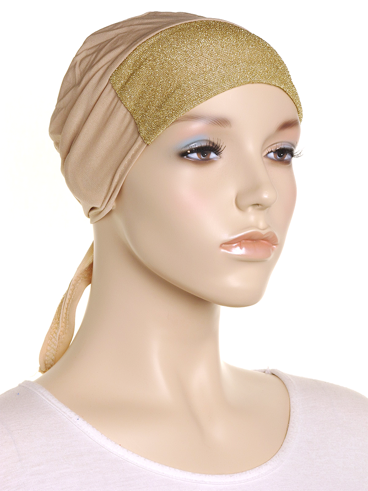 Beige Glitter Tie Back Bonnet - Hijab Store Online