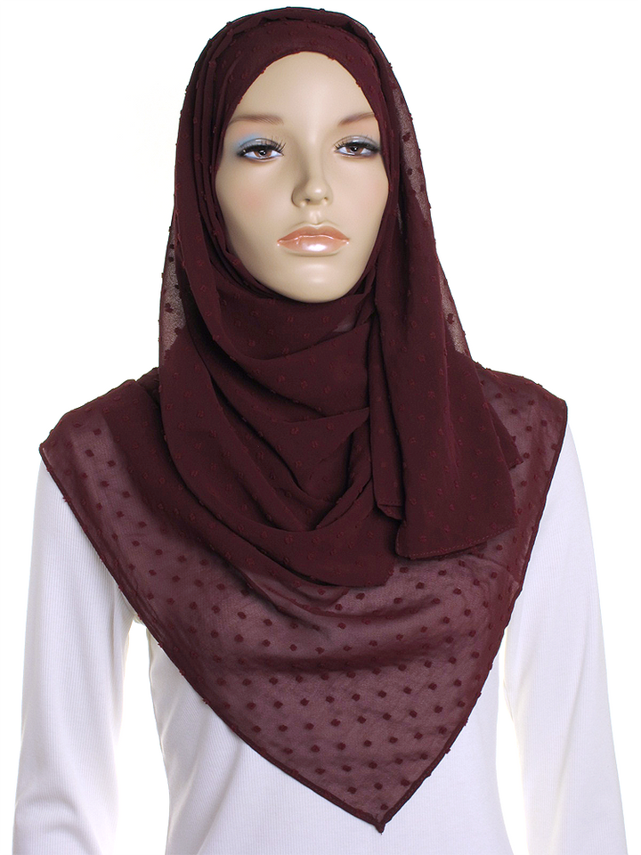 Burgundy Dotted Chiffon Hijab