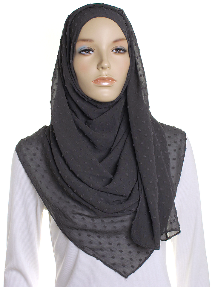 Charcoal Dotted Chiffon Hijab