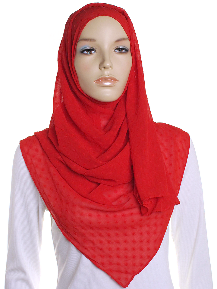 Red Dotted Chiffon Hijab