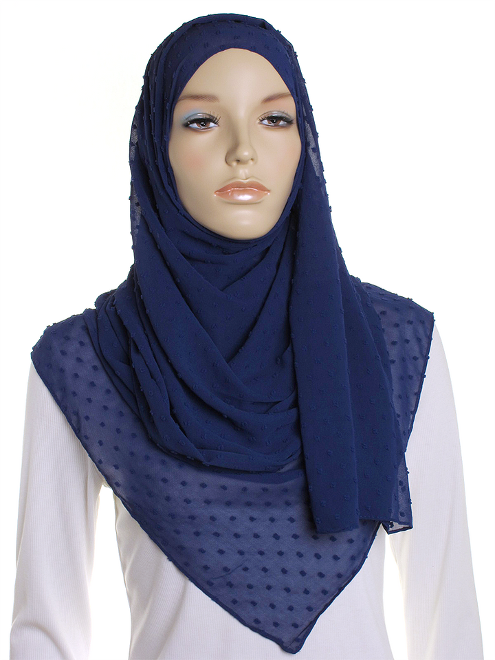 Royal Blue Dotted Chiffon Hijab