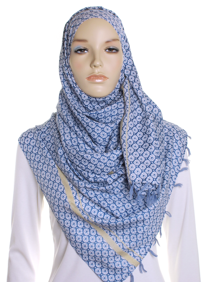 Blue Patterned Tassel Print Hijab