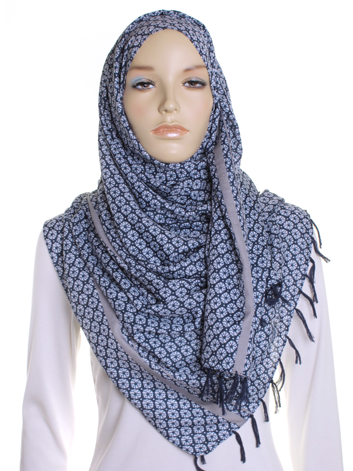 Navy Patterned Tassel Print Hijab