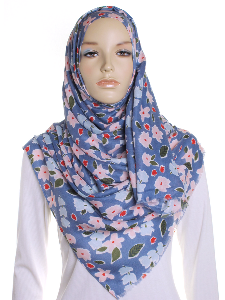 Denim Blue Ditsy Flower Print Hijab