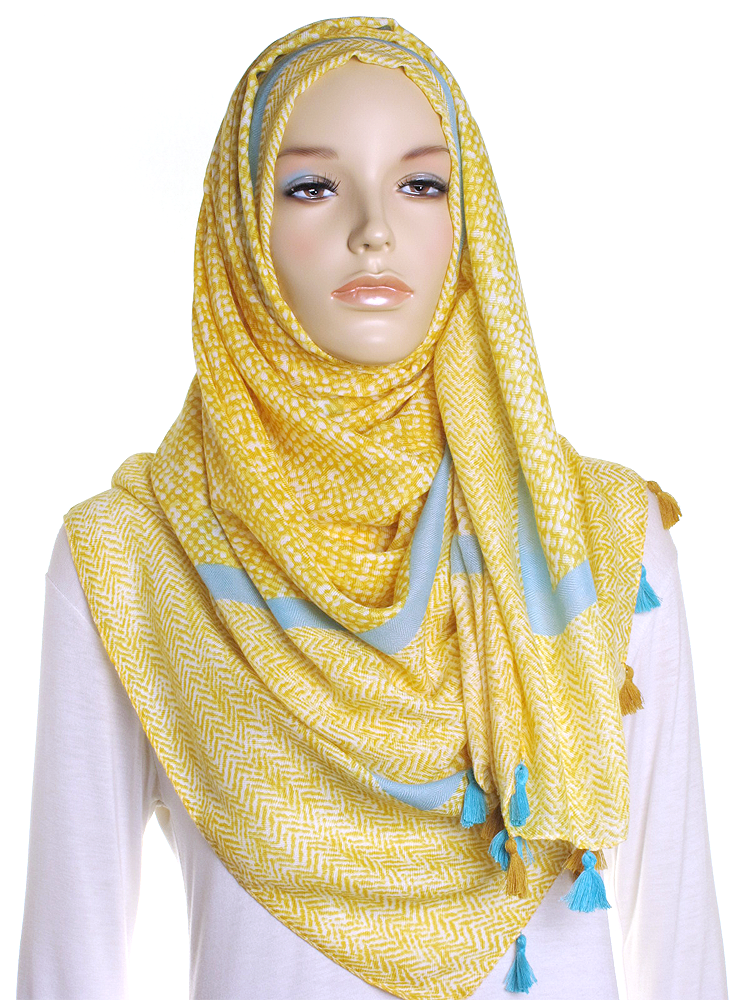 Yellow Herringbone Tassel Hijab - Hijab Store Online