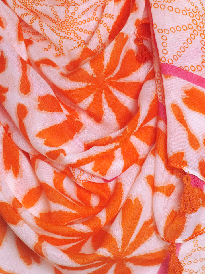 Orange Flower Tassel Cotton Hijab