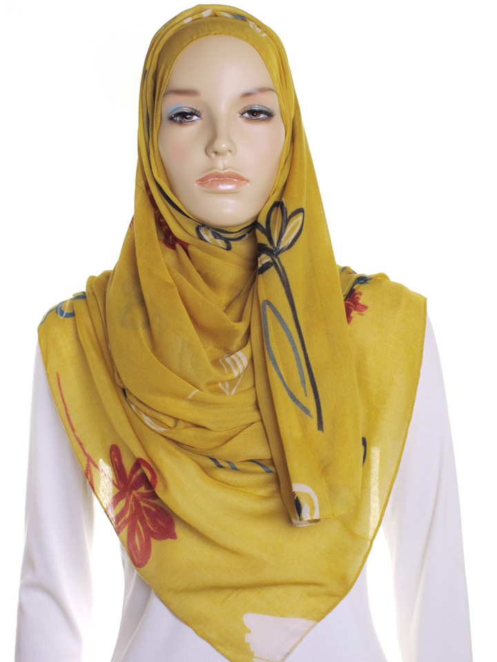 Mustard Quick Sketch Print Hijab