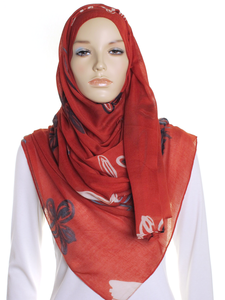 Red Quick Sketch Print Hijab
