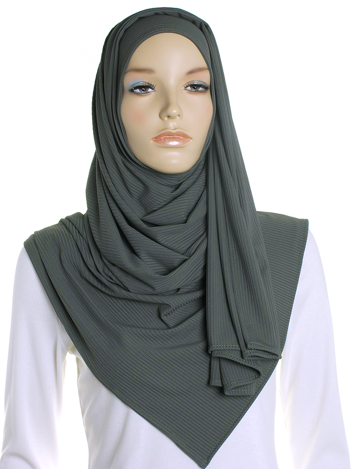 Olive Ribbed Jersey Hijab