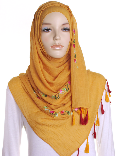 Dark Mustard Cotton Tassel Hijab - Hijab Store Online